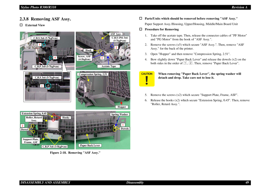 Epson R310 service manual Removing ASF Assy 