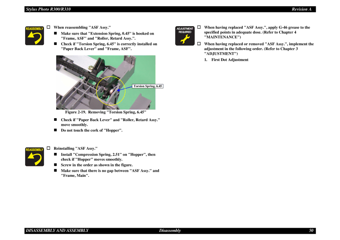 Epson R310 service manual Torsion Spring 