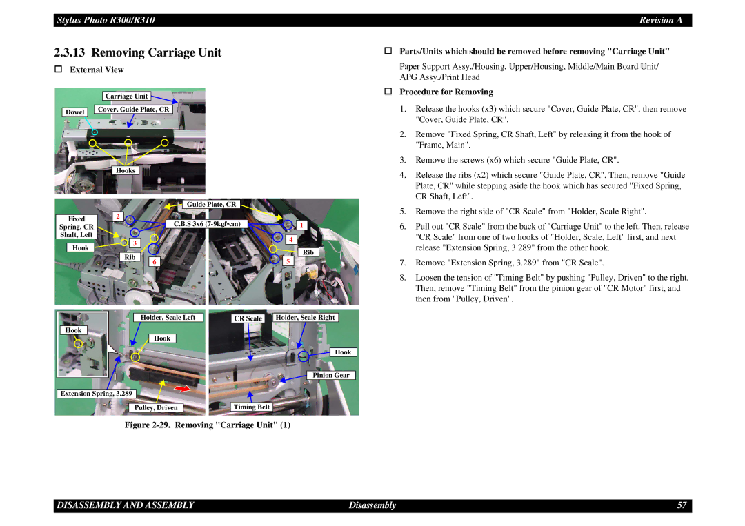 Epson R310 service manual Removing Carriage Unit 