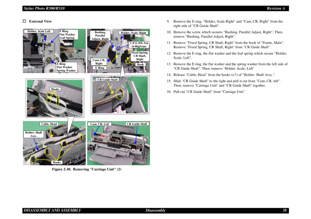 Epson R310 service manual Removing Carriage Unit 