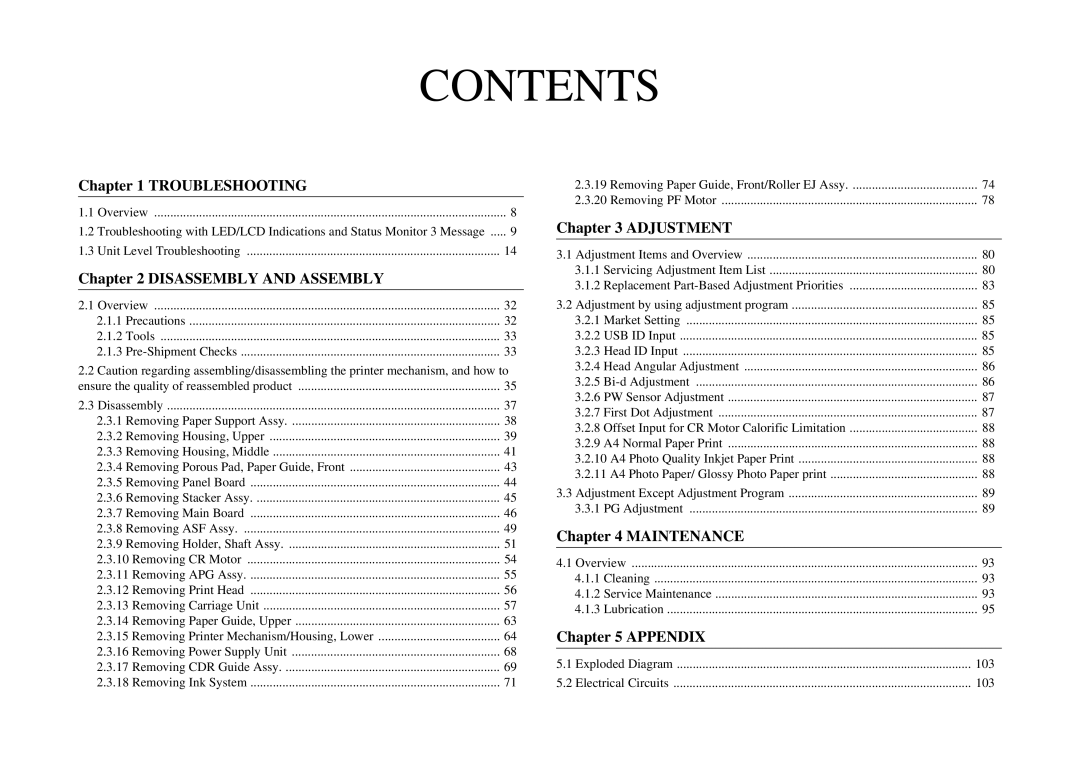 Epson R310 service manual Contents 