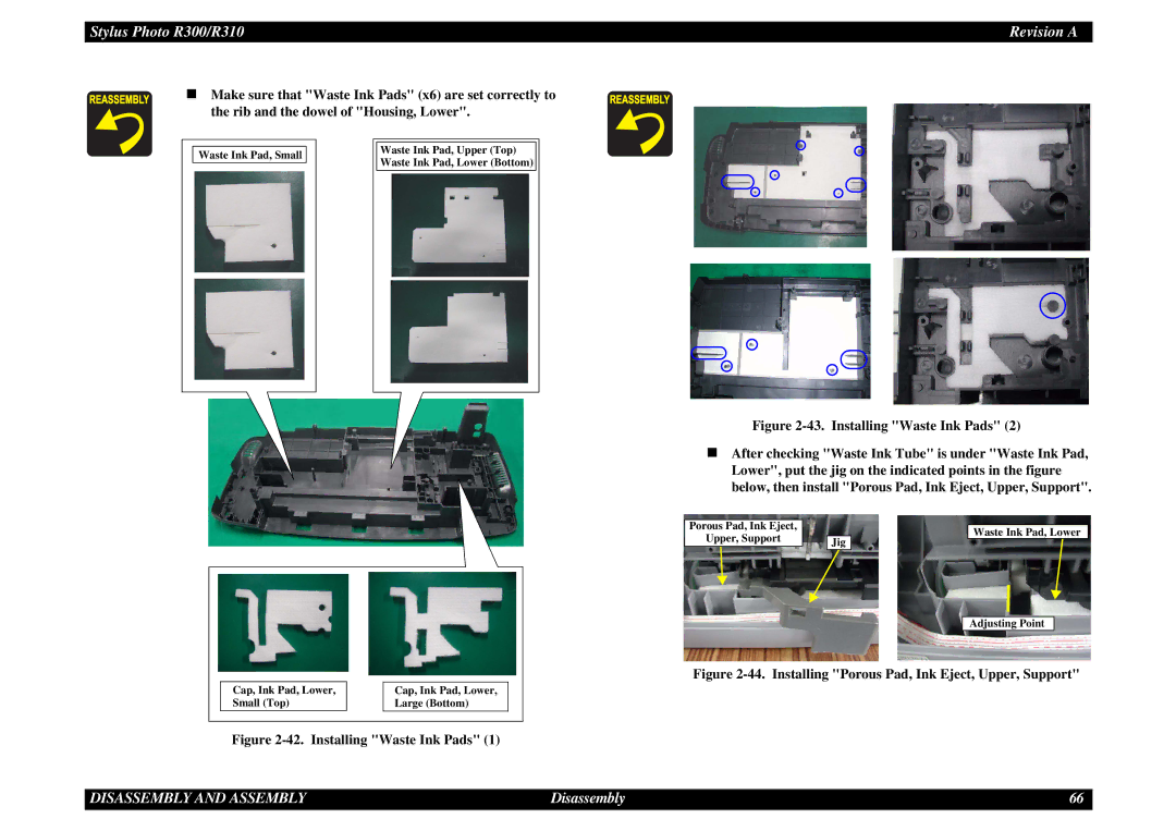 Epson R310 service manual Installing Waste Ink Pads 