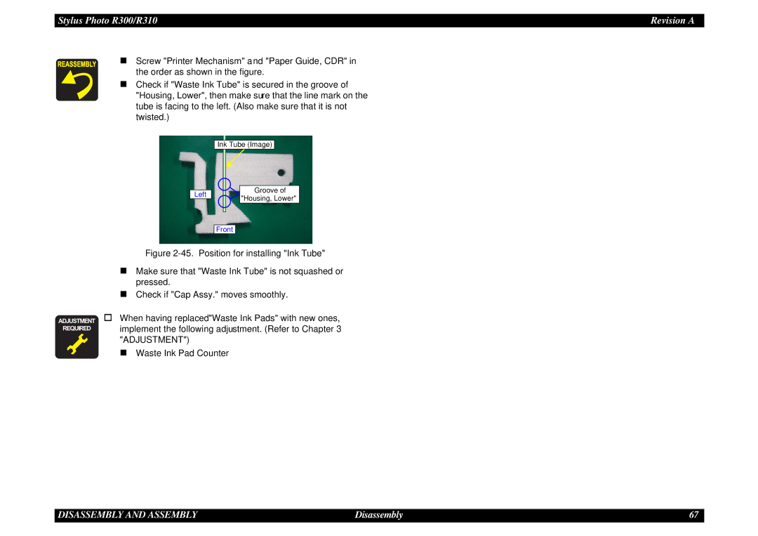 Epson R310 service manual Left 