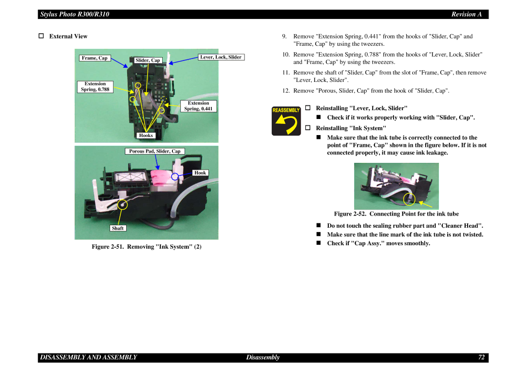 Epson R310 service manual Connecting Point for the ink tube 