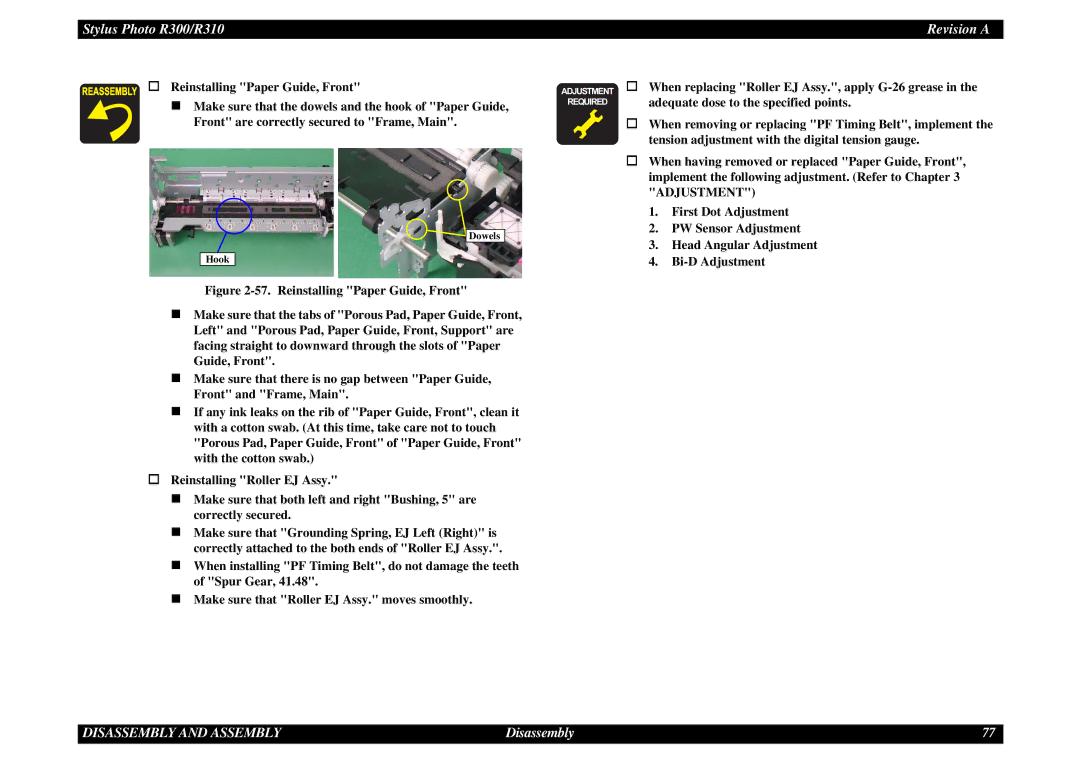 Epson R310 service manual Adequate dose to the specified points 