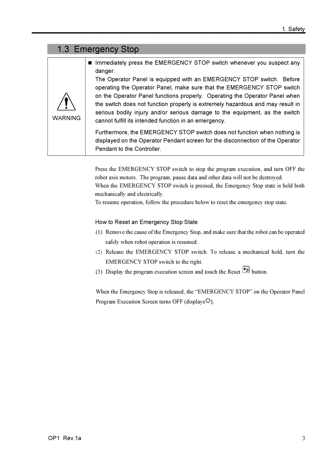 Epson RC170 manual Pendant to the Controller, How to Reset an Emergency Stop State 