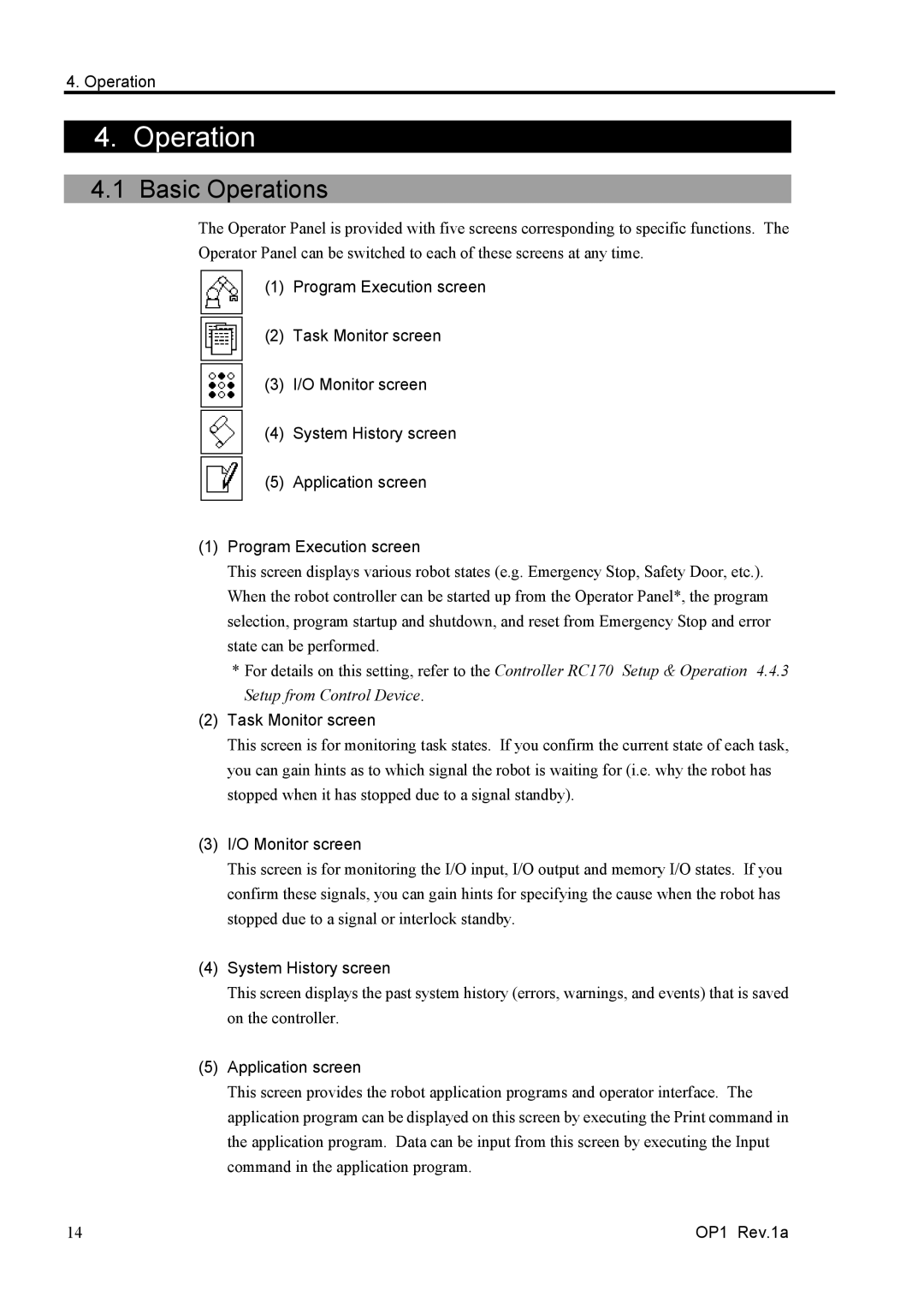 Epson RC170 manual Basic Operations 