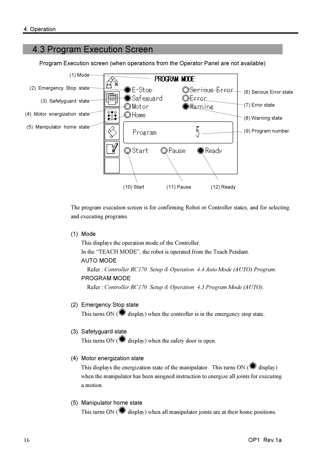 Epson RC170 manual Program Execution Screen 