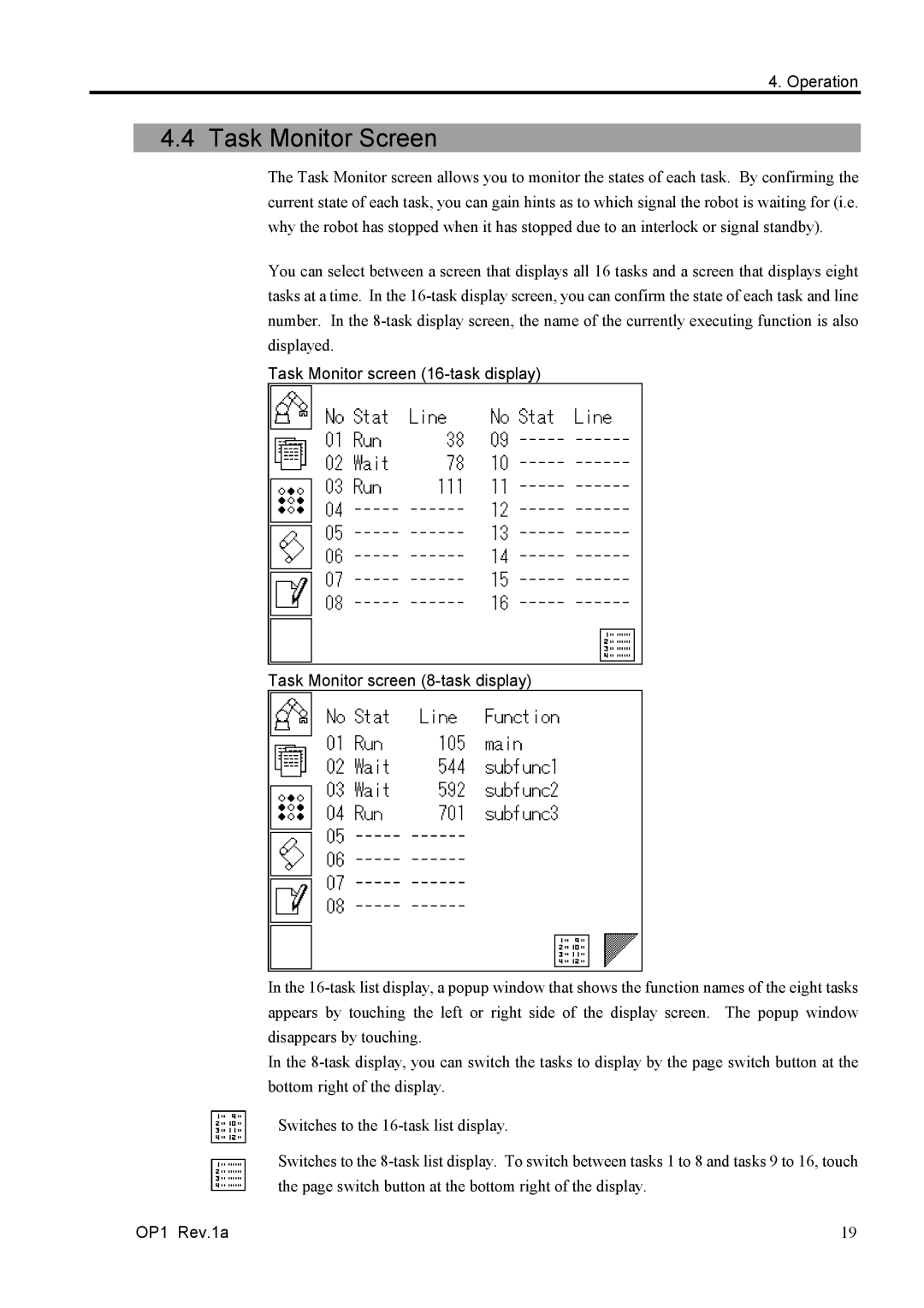 Epson RC170 manual Task Monitor Screen 