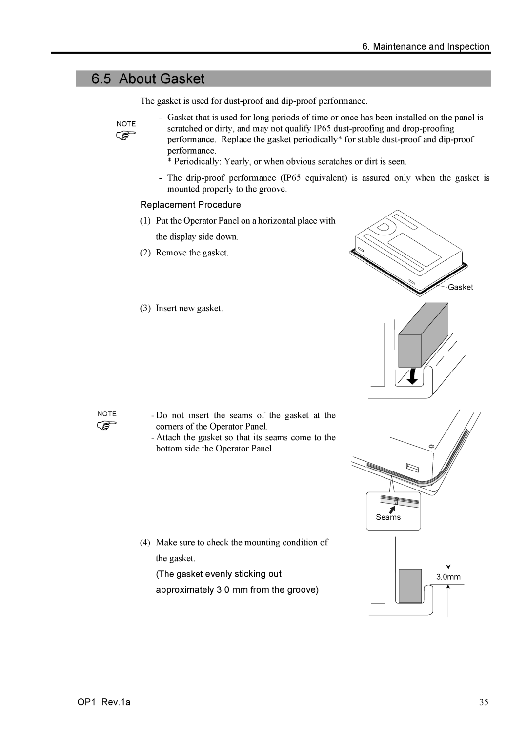 Epson RC170 manual About Gasket, Replacement Procedure, Gasket evenly sticking out 