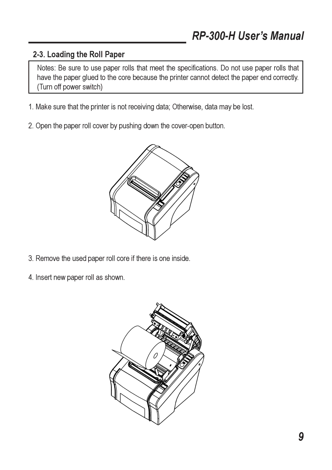 Epson RP-300-H user manual Loading the Roll Paper 