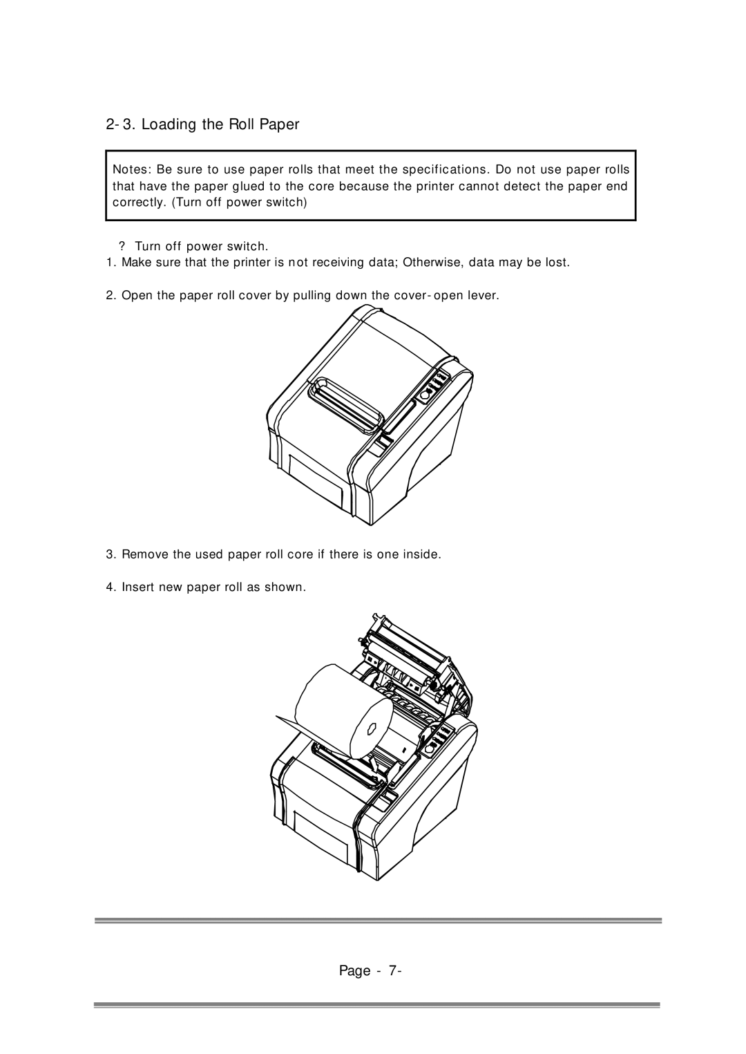 Epson RP-300, RP-310 user manual Loading the Roll Paper 