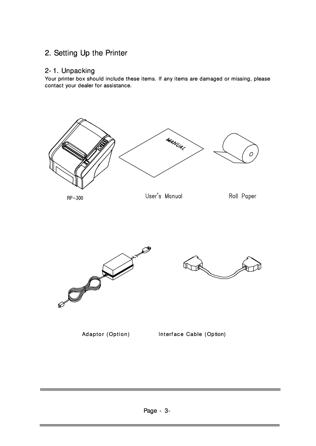 Epson RP-300, RP-310 user manual Setting Up the Printer, Unpacking, Page 