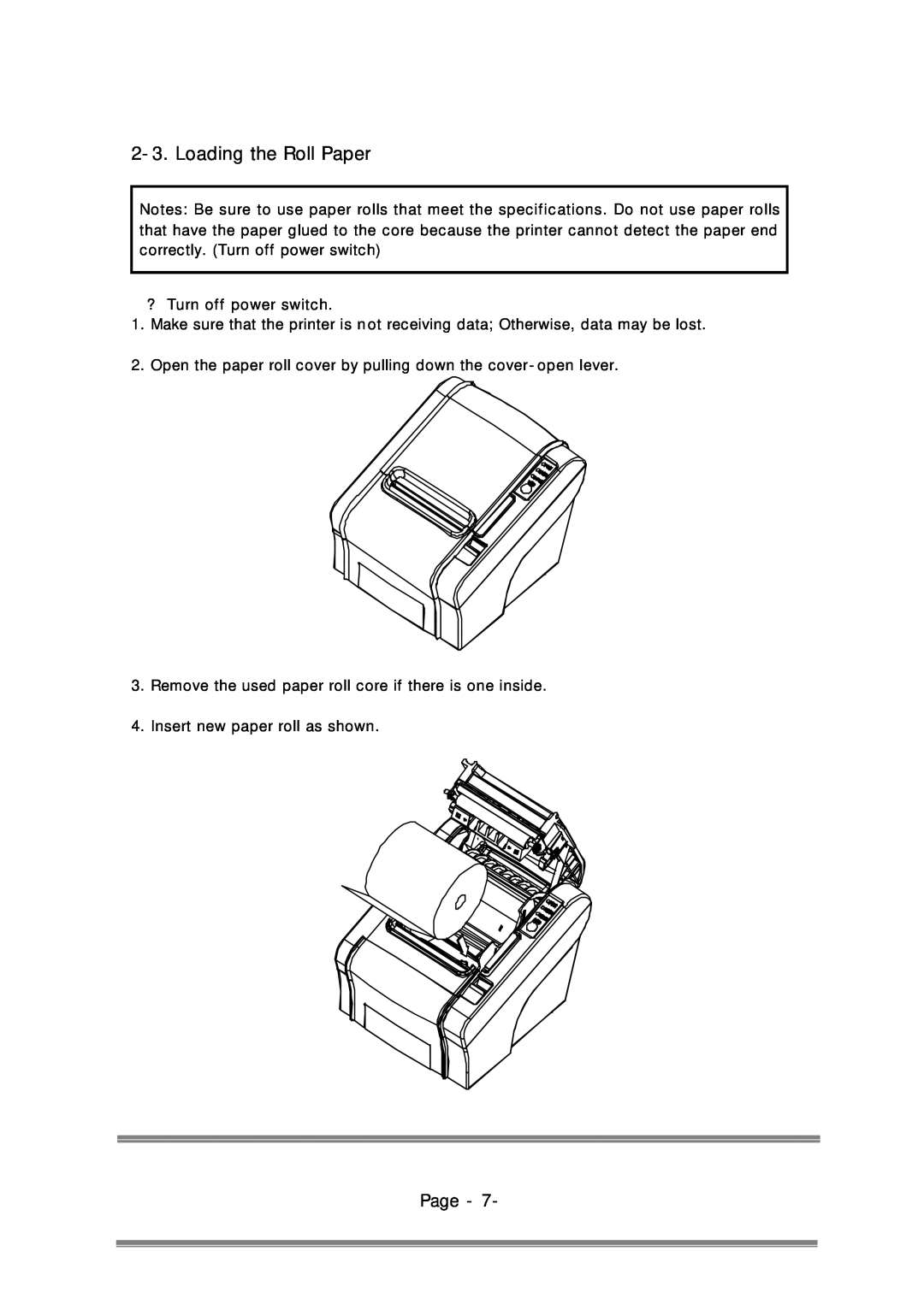 Epson RP-300, RP-310 user manual Loading the Roll Paper, Page 