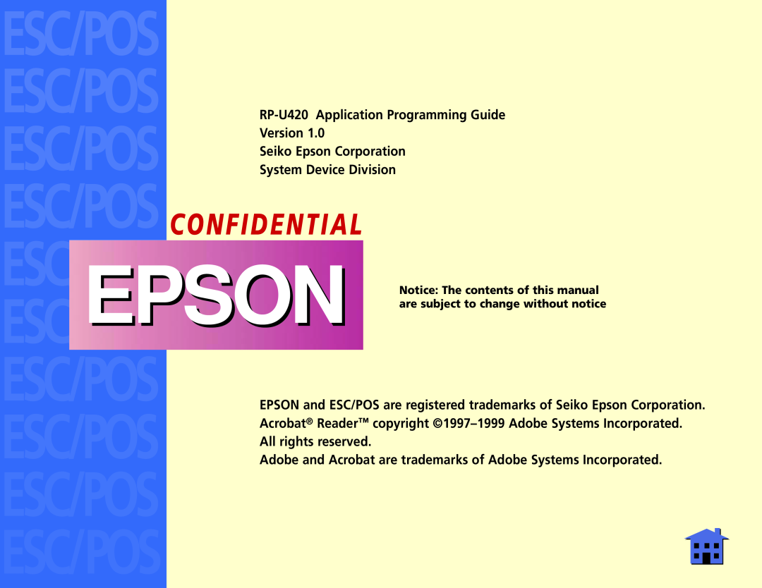 Epson RP-U420 manual Epson, Esc/Pos, C O N F I D E N T I A L 