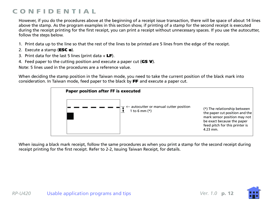 Epson RP-U420 manual Paper position after FF is executed 