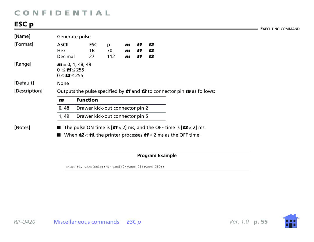 Epson RP-U420 manual ESC p, Function 