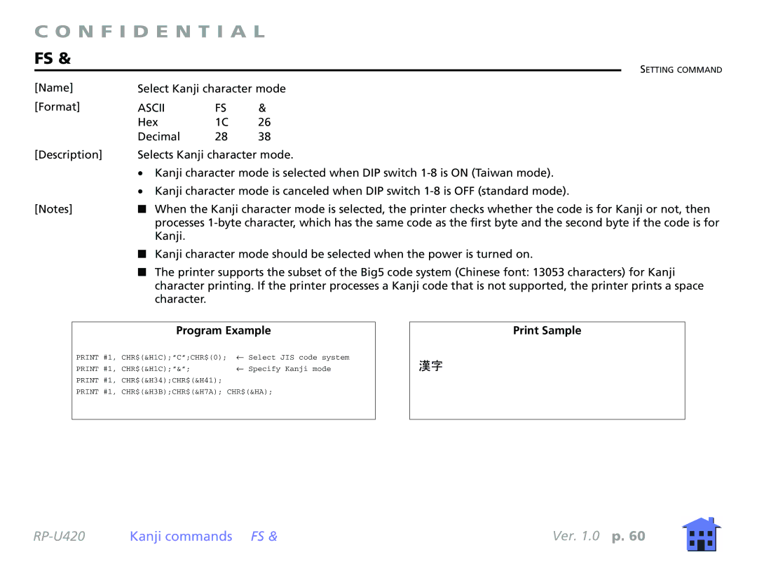 Epson RP-U420 manual Kanji commands FS 