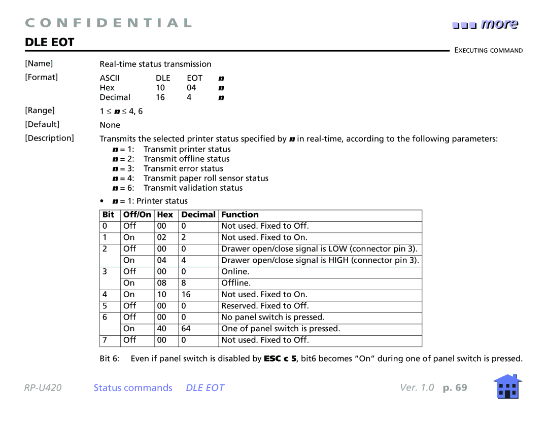 Epson RP-U420 manual Dle Eot, Ascii DLE EOT 