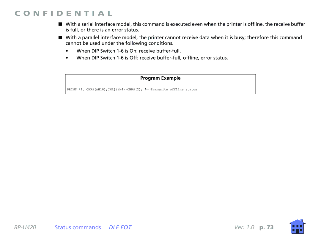 Epson RP-U420 manual Print #1, CHR$&H10CHR$&H4CHR$2 ← Transmits offline status 