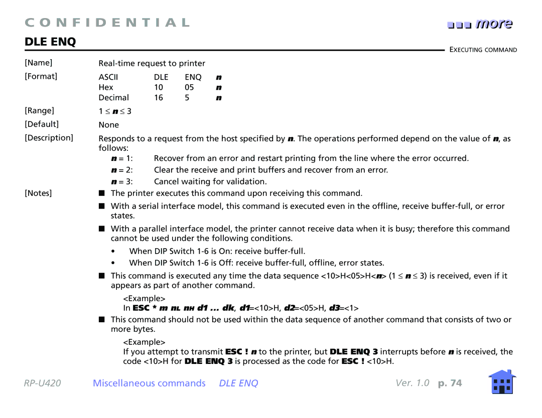 Epson RP-U420 manual Dle Enq, Ascii DLE ENQ 