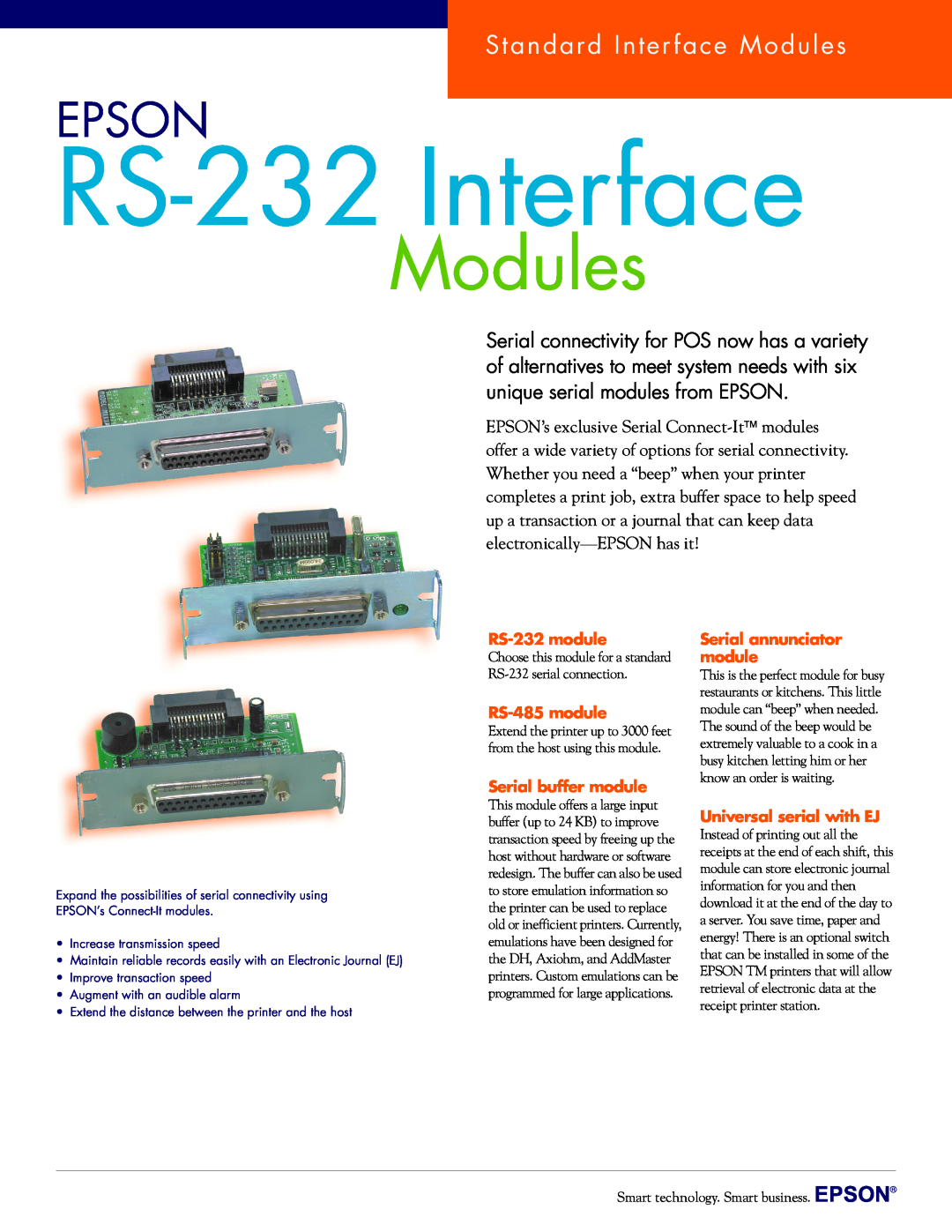 Epson manual RS-232 Interface, Epson, Standard Interface Modules, RS-232 module, RS-485 module 