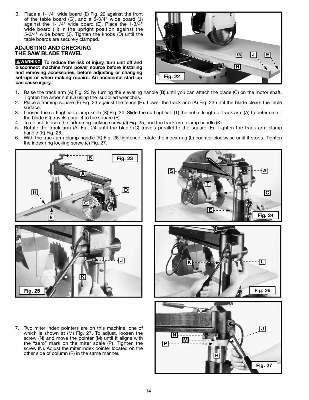 Epson RS830 instruction manual Adjusting and Checking SAW Blade Travel 