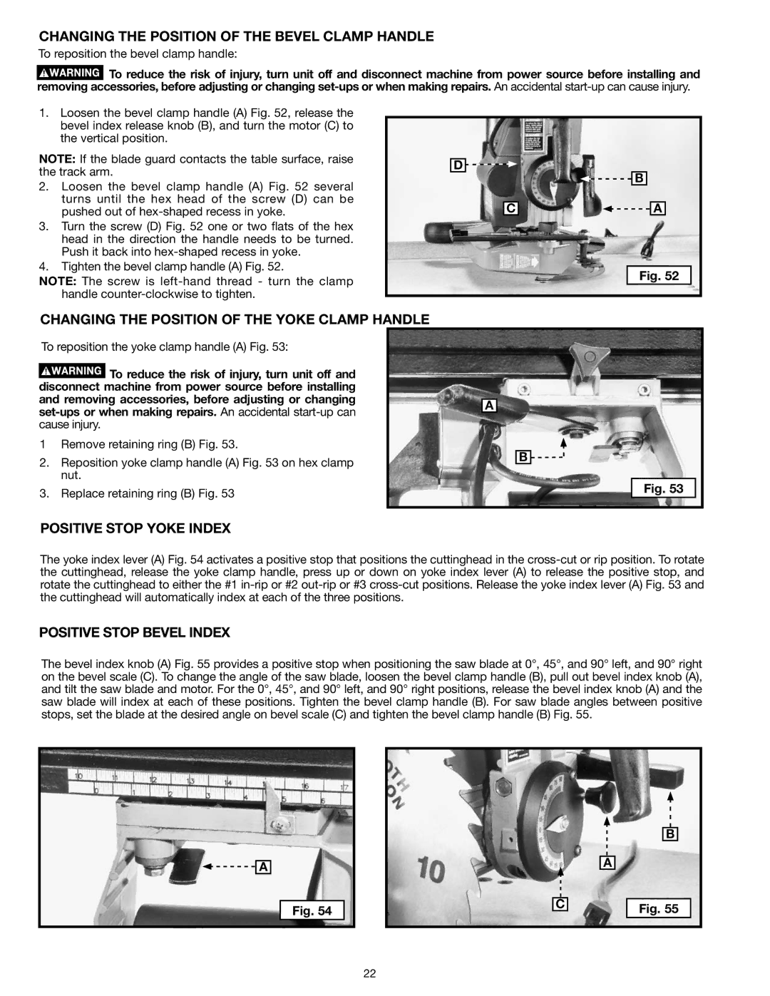 Epson RS830 Changing the Position of the Bevel Clamp Handle, Changing the Position of the Yoke Clamp Handle 