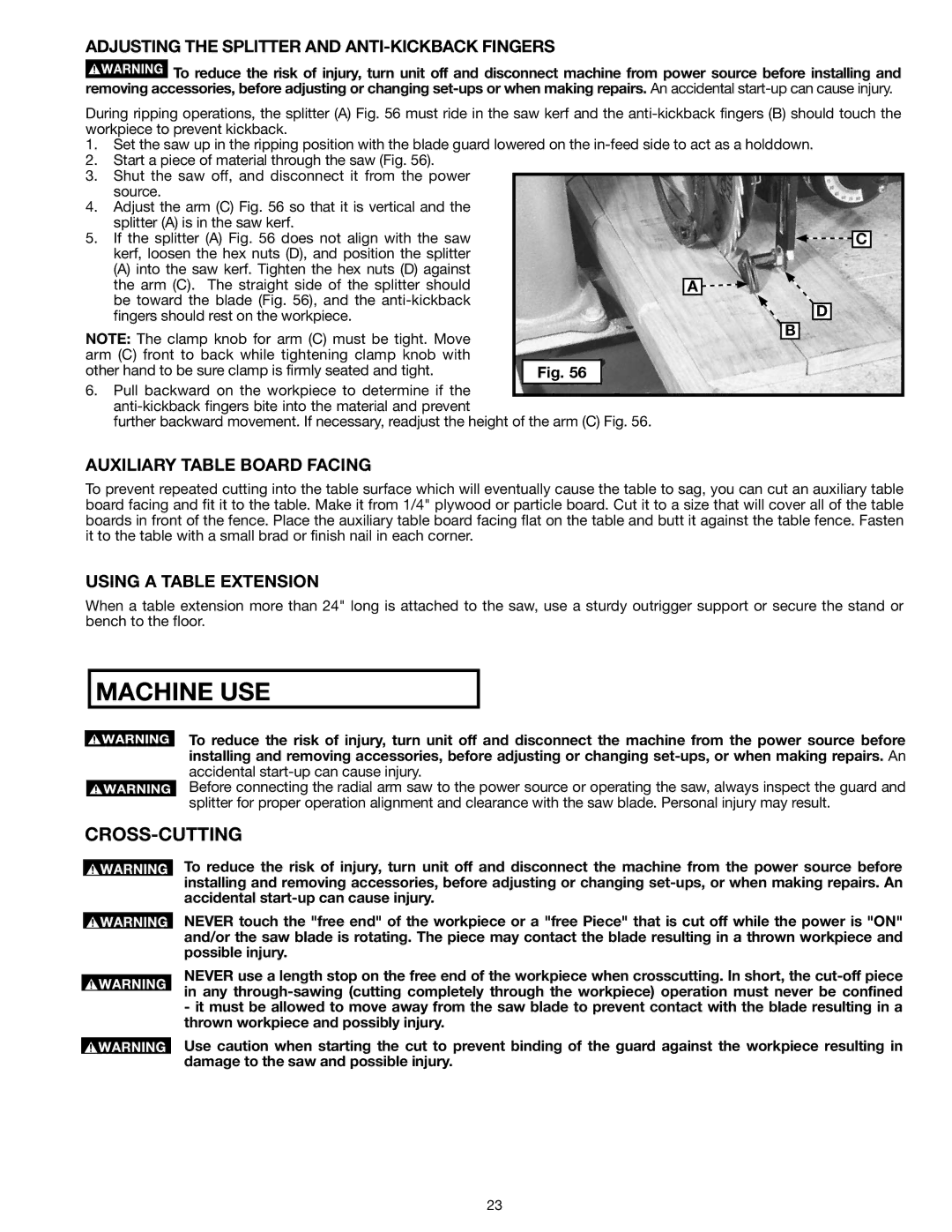 Epson RS830 Cross-Cutting, Adjusting the Splitter and ANTI-KICKBACK Fingers, Auxiliary Table Board Facing 