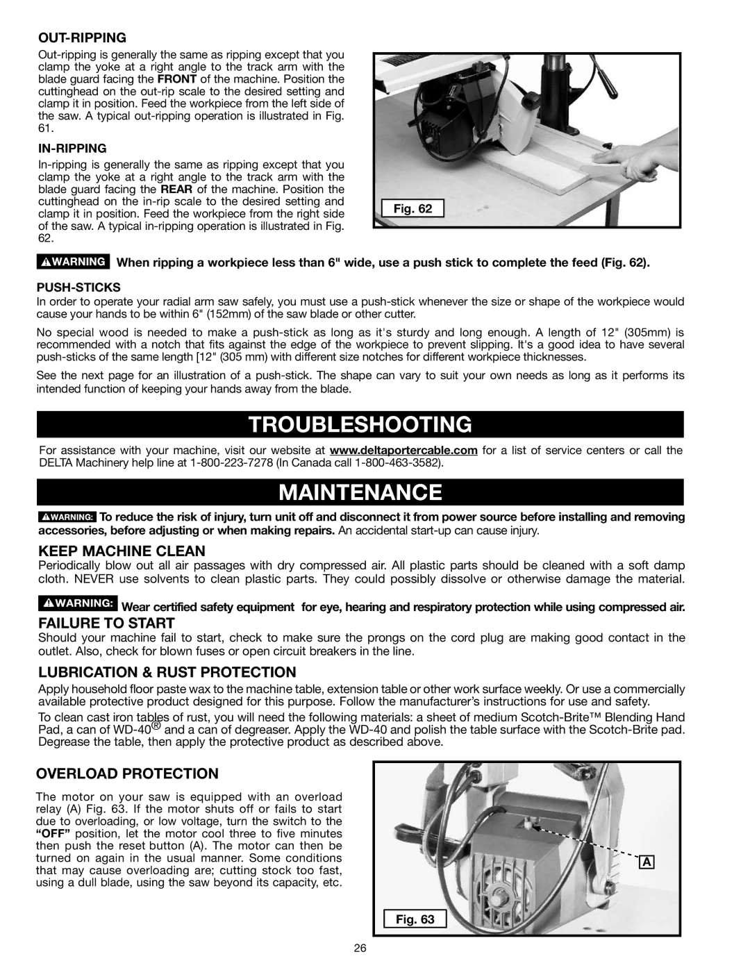 Epson RS830 Troubleshooting, Keep Machine Clean, Failure to Start, Lubrication & RUST PROTECTION, Overload Protection 