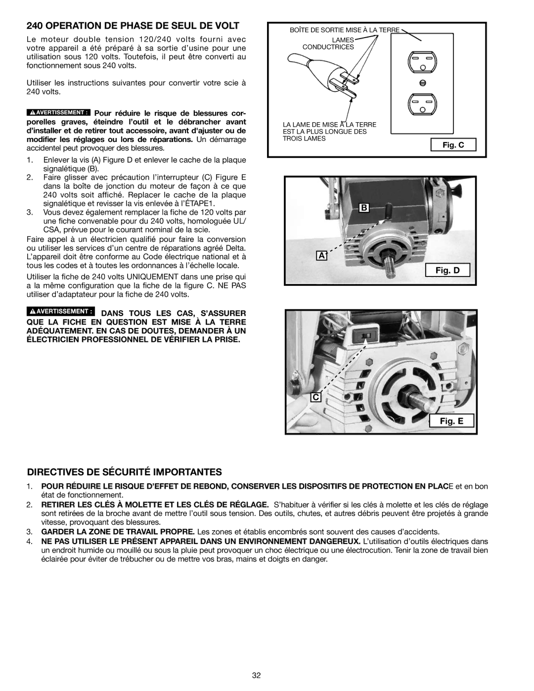 Epson RS830 instruction manual Operation DE Phase DE Seul DE Volt, Directives de sécurité importantes 