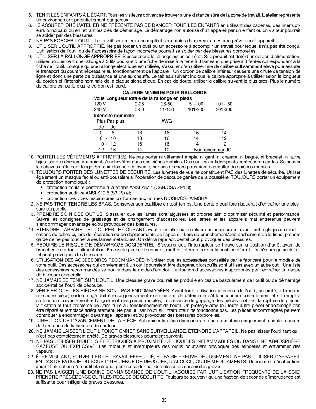 Epson RS830 instruction manual Calibre Minimum Pour Rallonge 