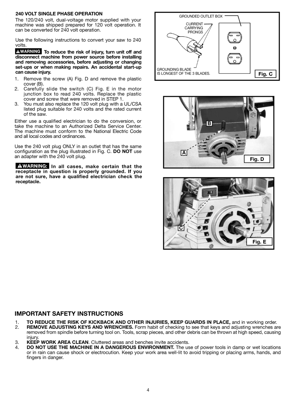 Epson RS830 instruction manual Volt Single Phase Operation, Fig. C 