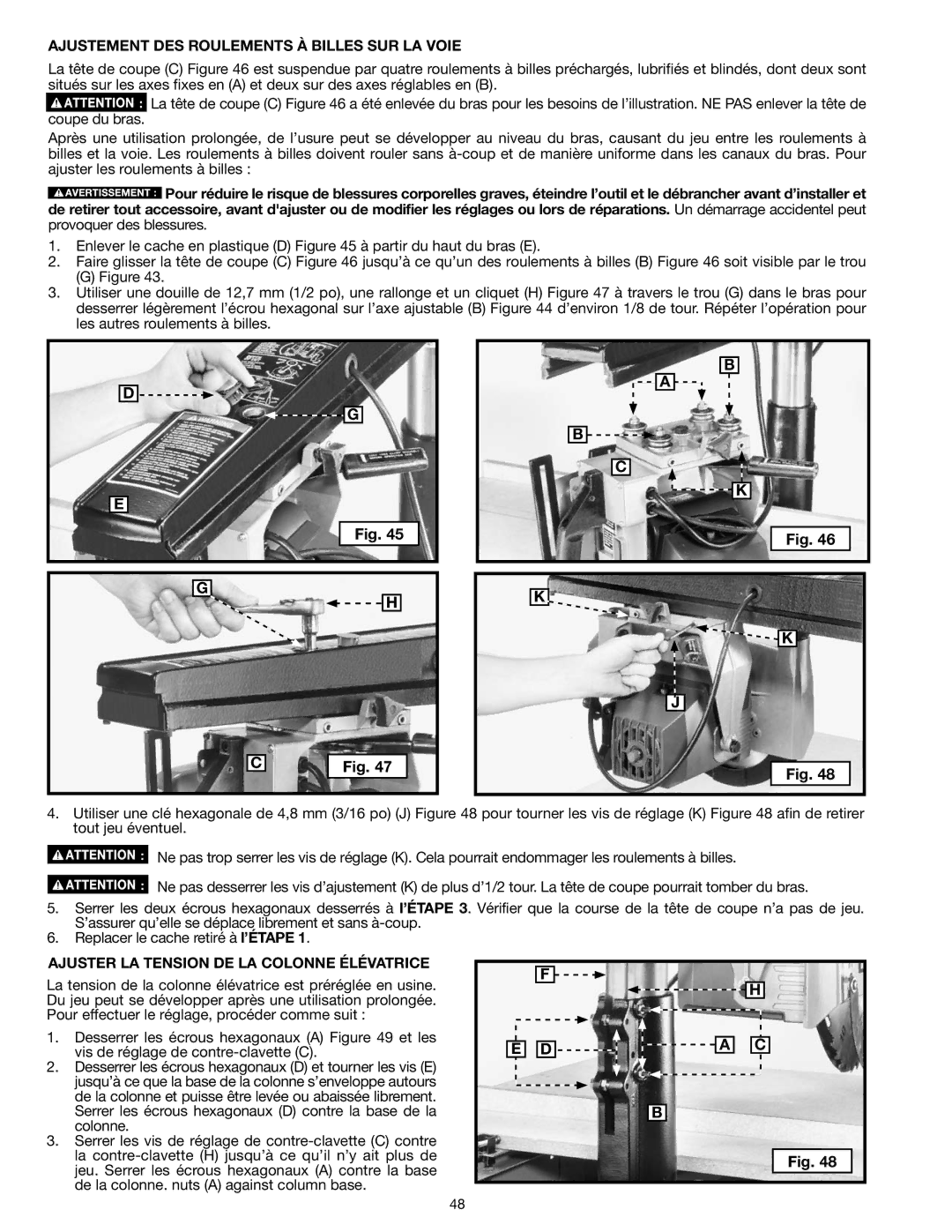 Epson RS830 instruction manual Ajustement DES Roulements À Billes SUR LA Voie, Ajuster LA Tension DE LA Colonne Élévatrice 