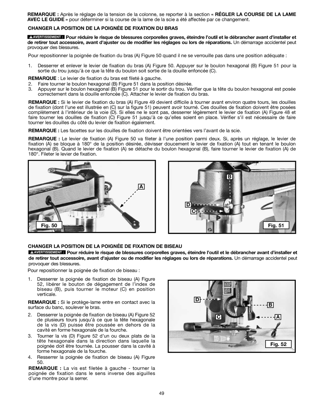 Epson RS830 Changer LA Position DE LA Poignée DE Fixation DU Bras, Changer LA Position DE LA Poignée DE Fixation DE Biseau 