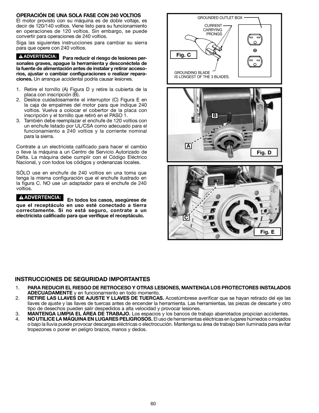 Epson RS830 instruction manual Instrucciones de seguridad importantes, Operación DE UNA Sola Fase CON 240 Voltios 