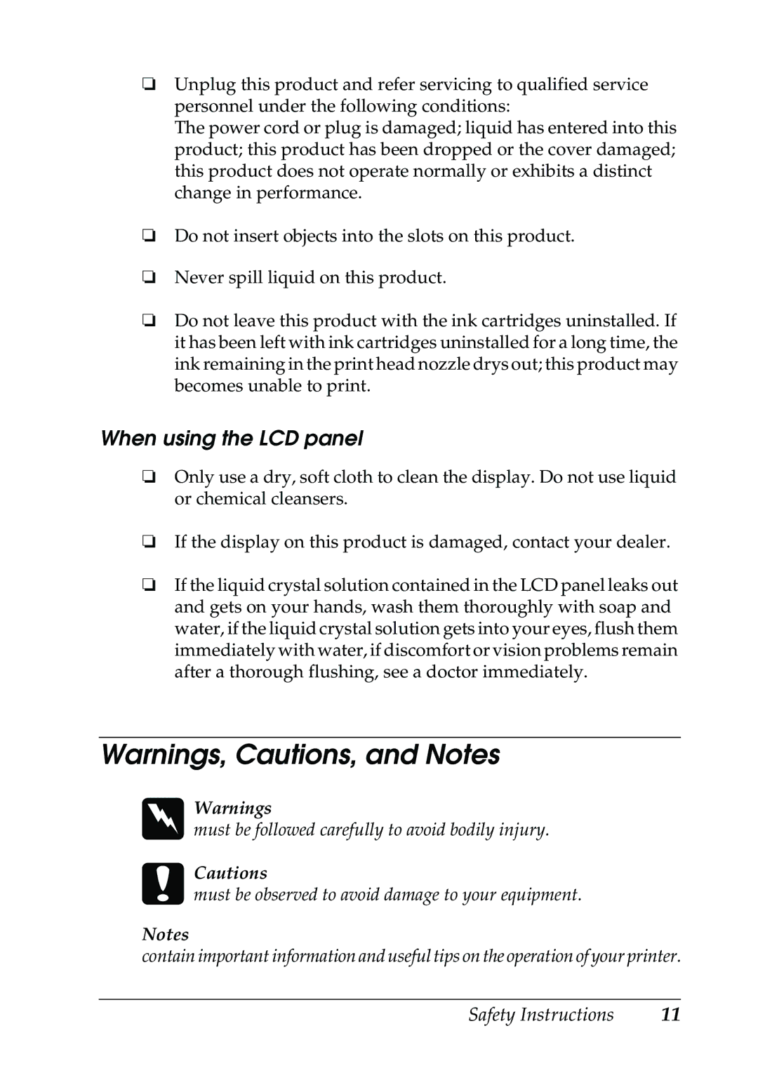 Epson RX500 manual When using the LCD panel 