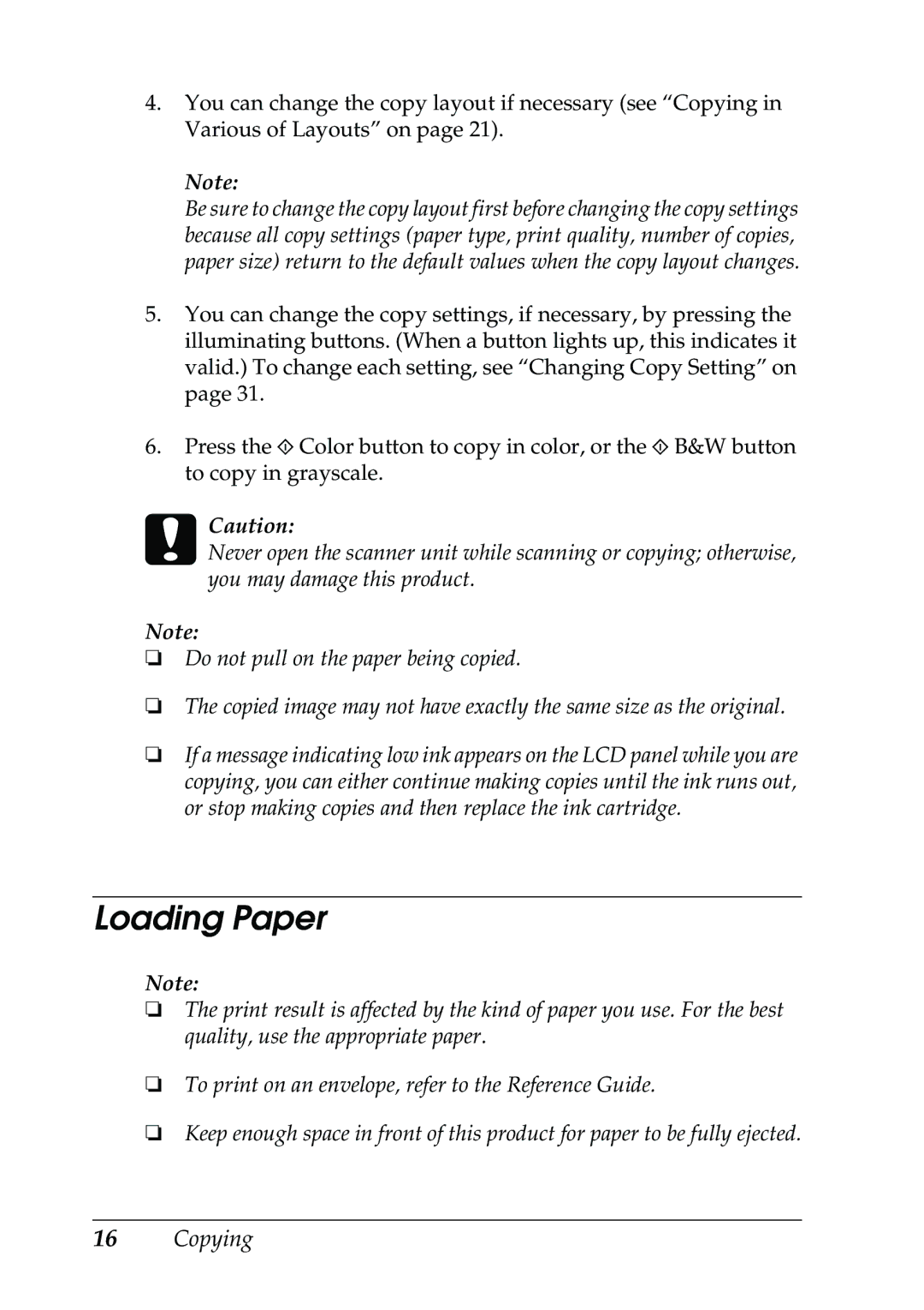 Epson RX500 manual Loading Paper 