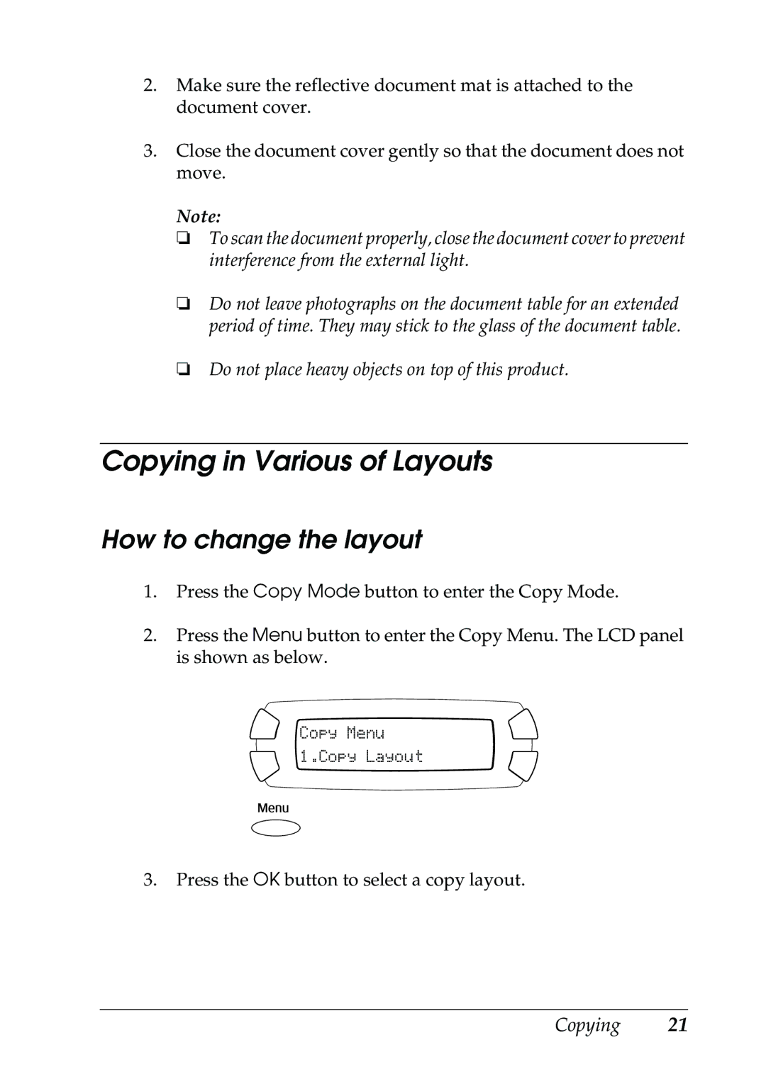 Epson RX500 manual Copying in Various of Layouts, How to change the layout 