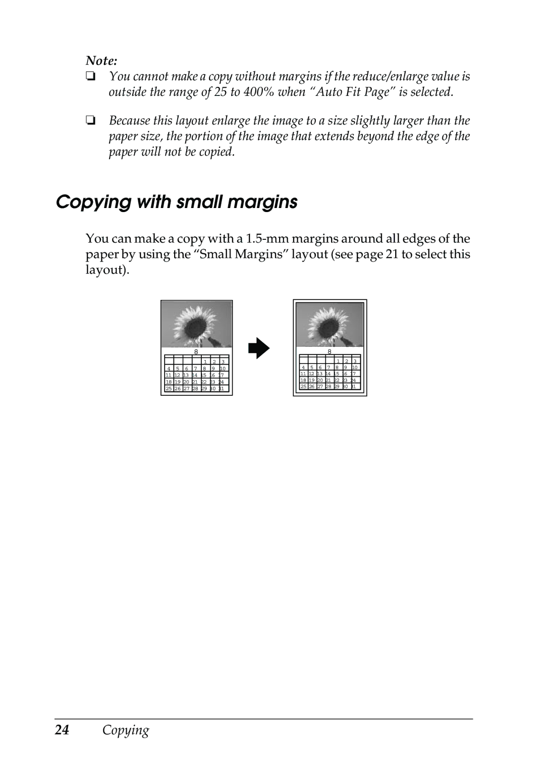 Epson RX500 manual Copying with small margins 