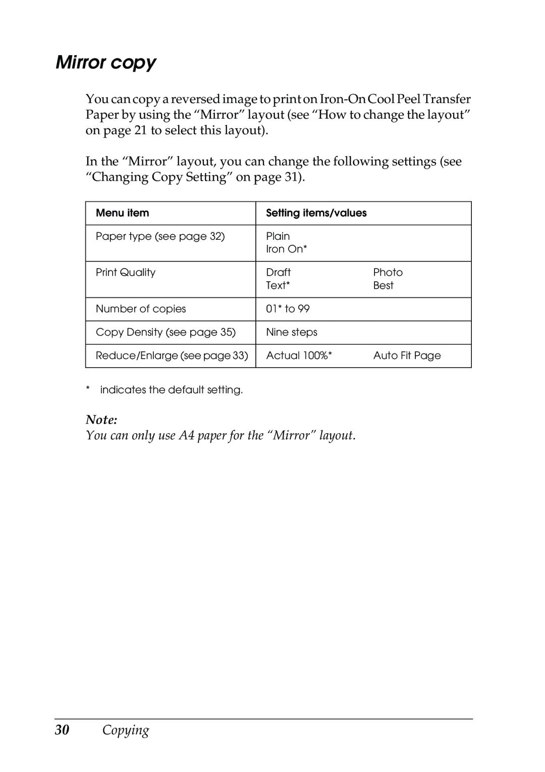 Epson RX500 manual Mirror copy 