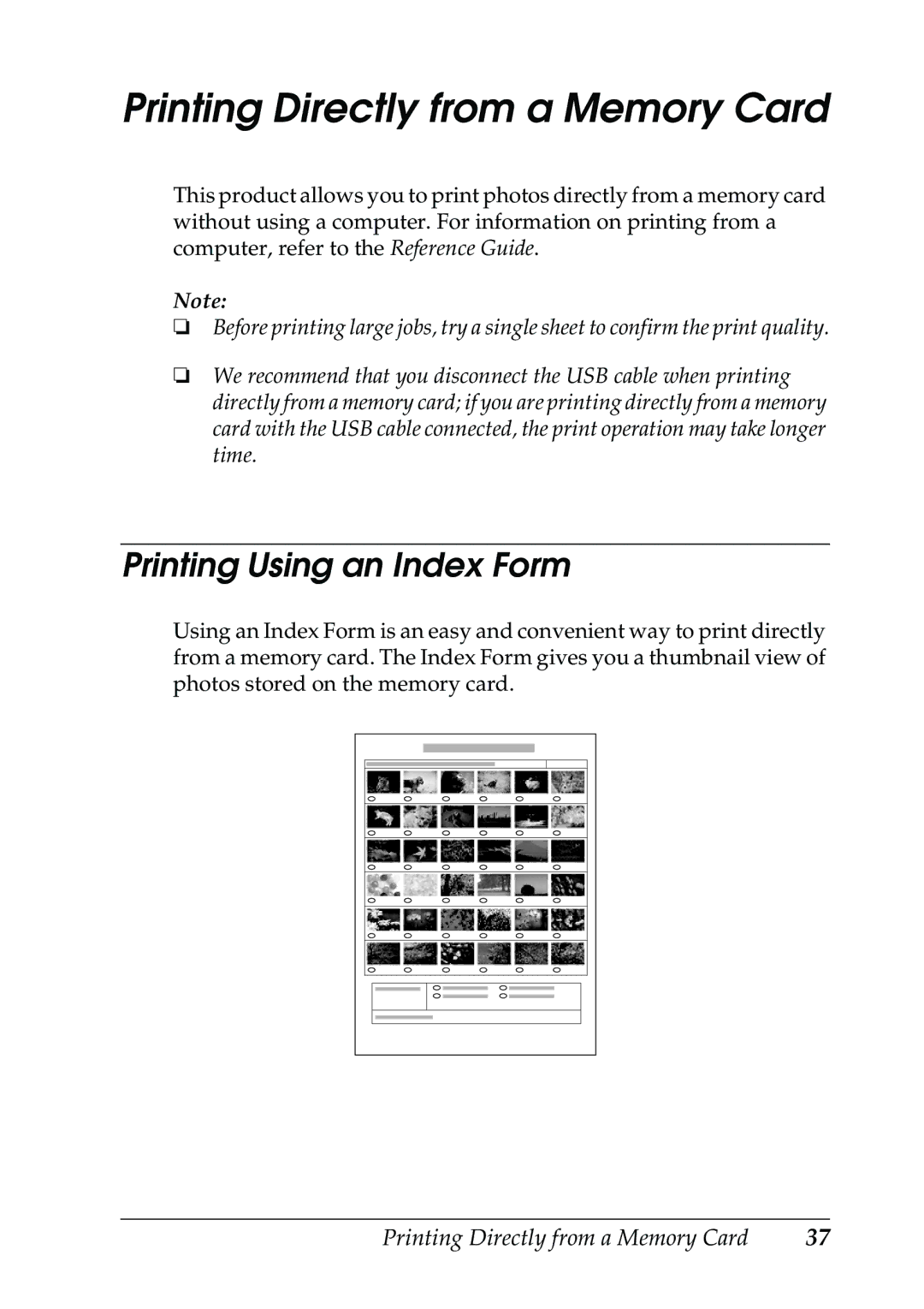 Epson RX500 manual Printing Directly from a Memory Card, Printing Using an Index Form 