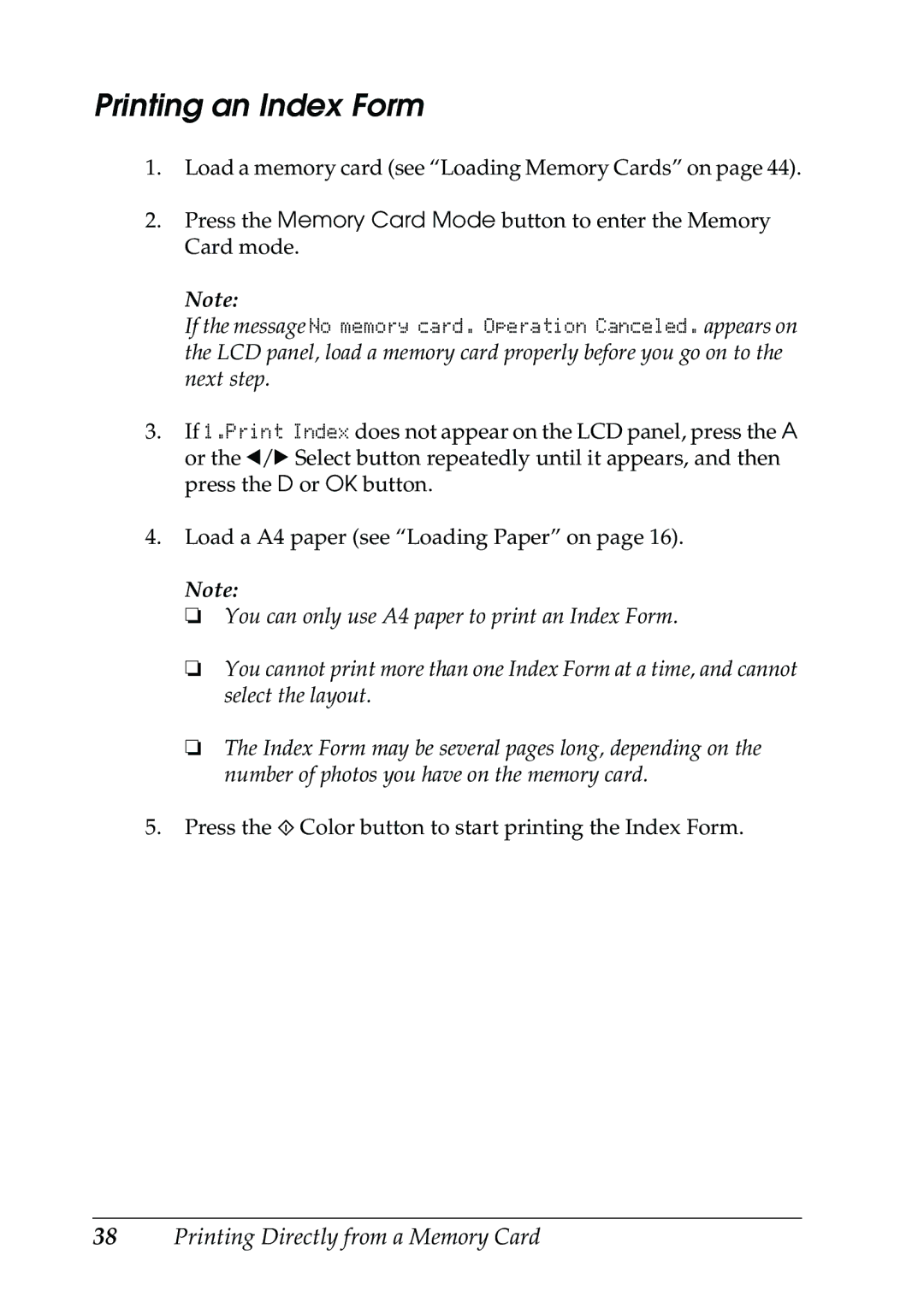 Epson RX500 manual Printing an Index Form 