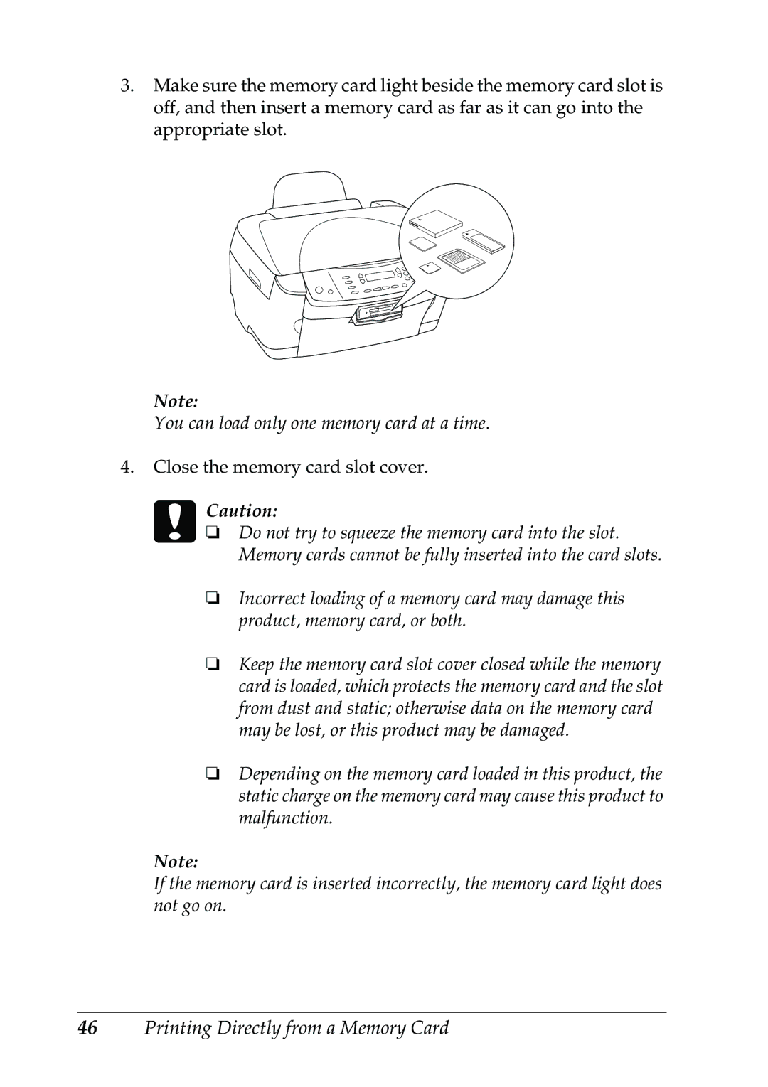 Epson RX500 manual You can load only one memory card at a time 