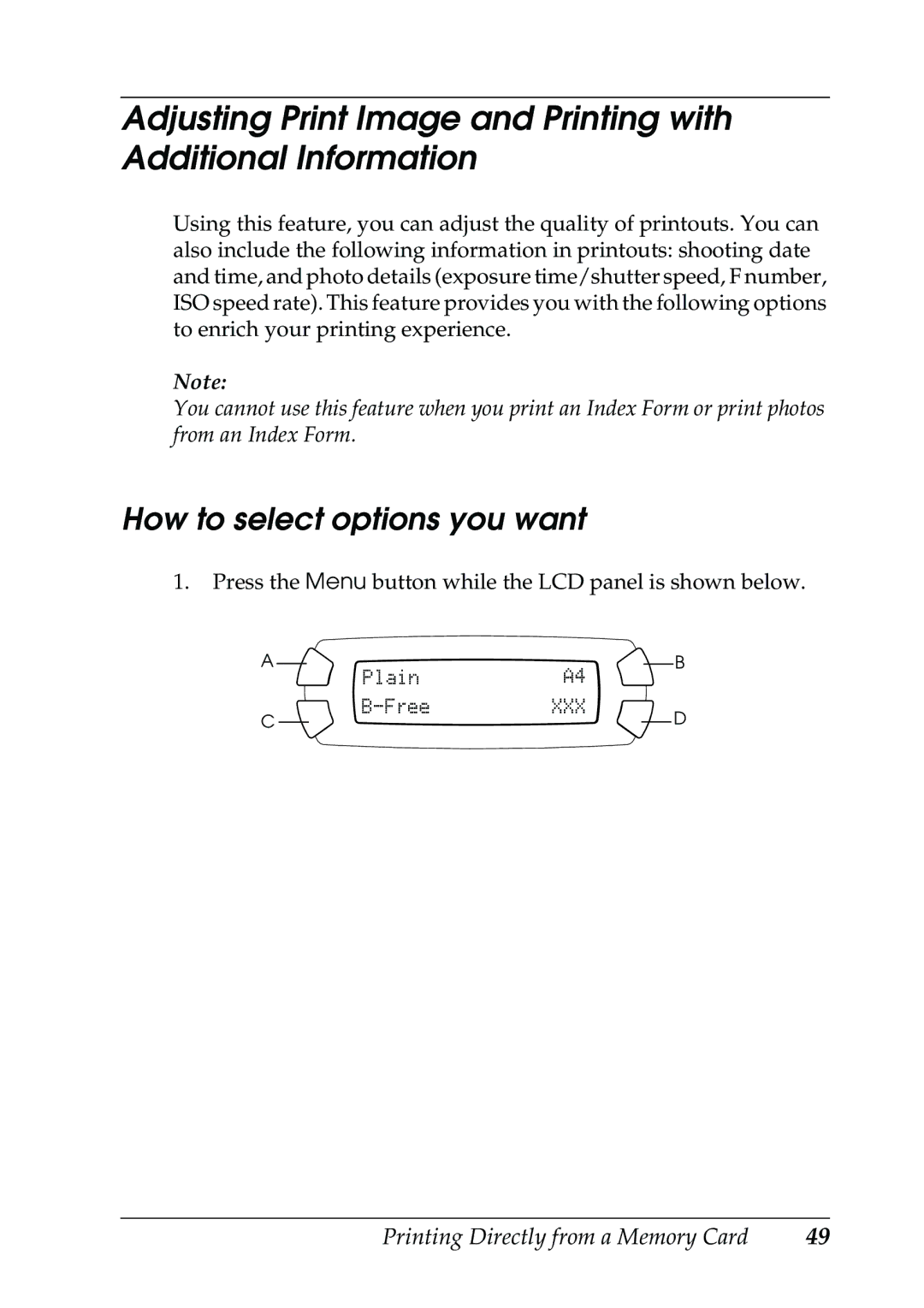 Epson RX500 manual How to select options you want 