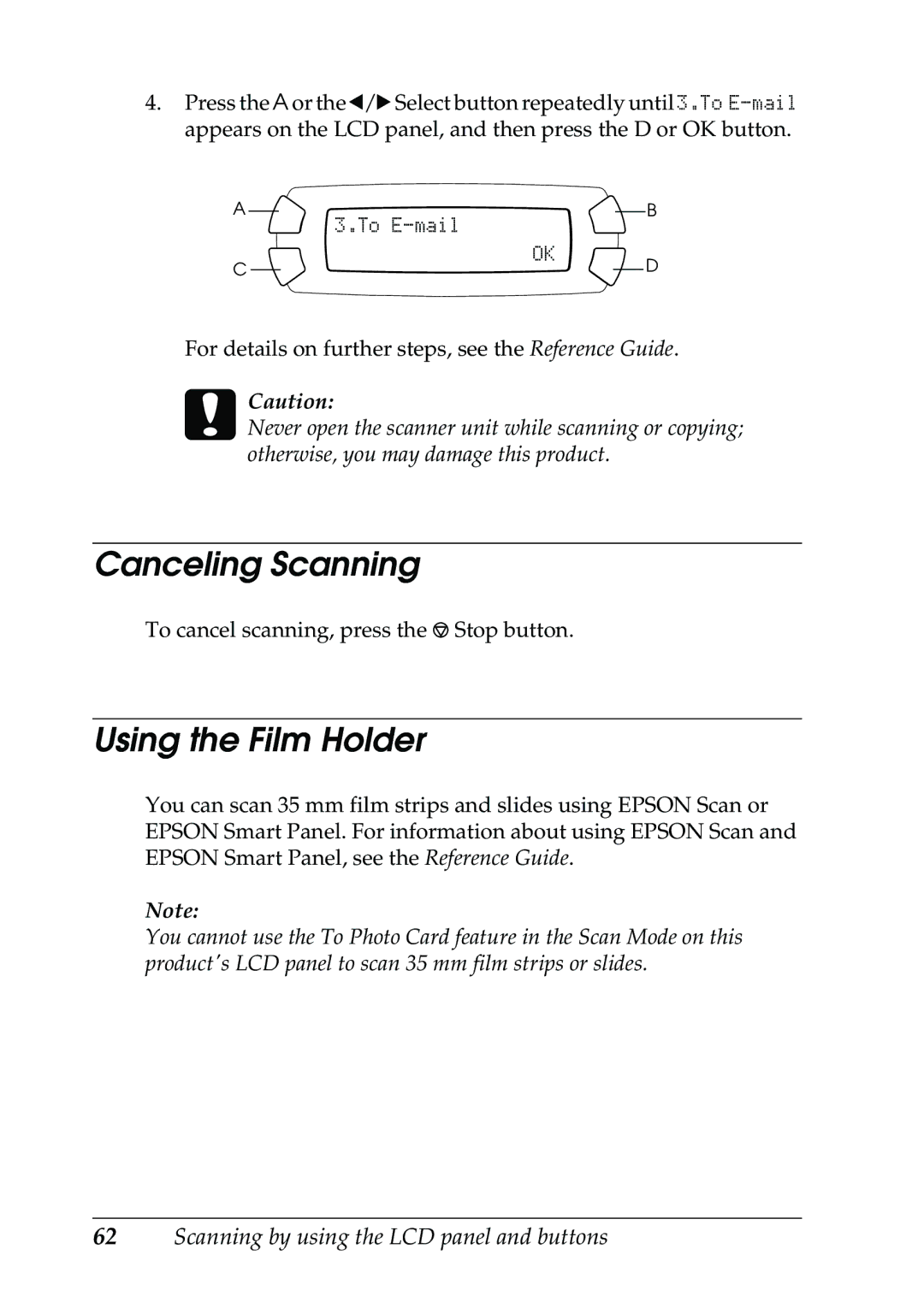 Epson RX500 manual Canceling Scanning, Using the Film Holder 