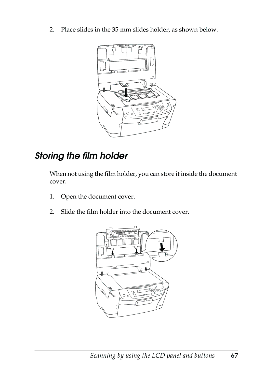 Epson RX500 manual Storing the film holder 