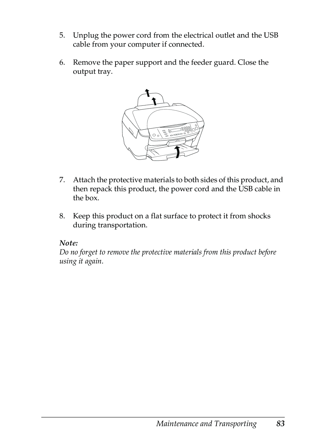 Epson RX500 manual Maintenance and Transporting 