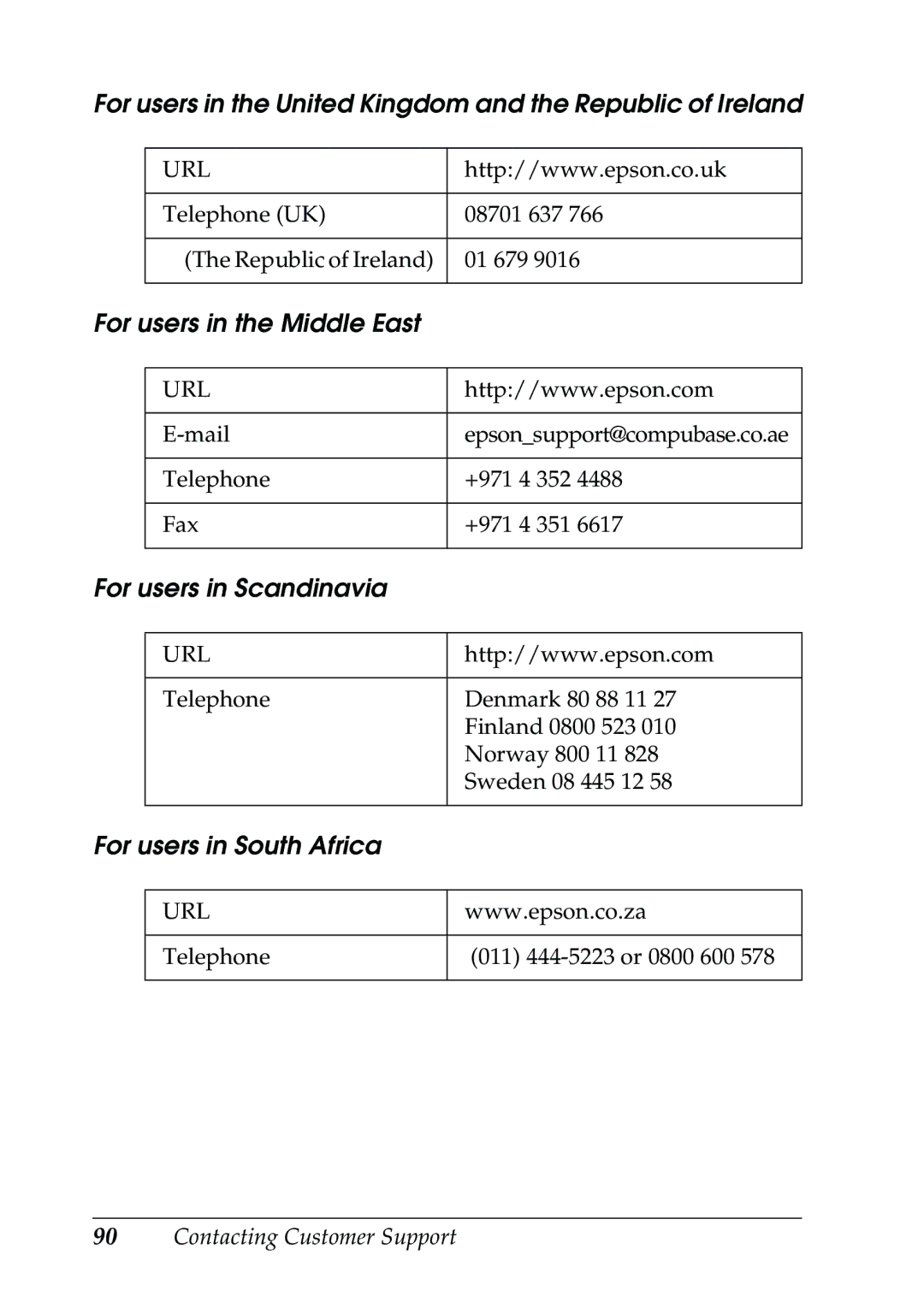 Epson RX500 manual For users in the United Kingdom and the Republic of Ireland, For users in the Middle East 