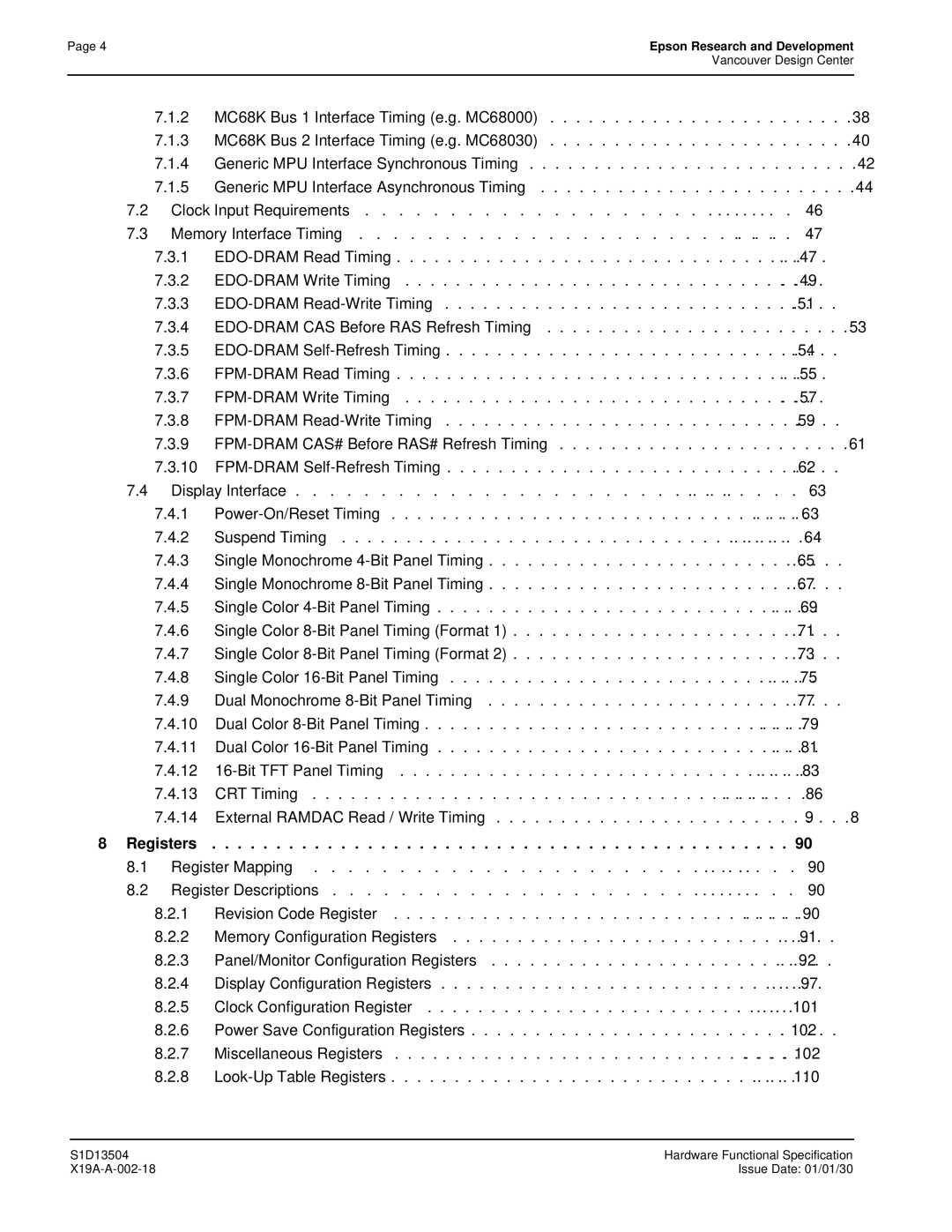 Epson S1D13504 manual Registers 